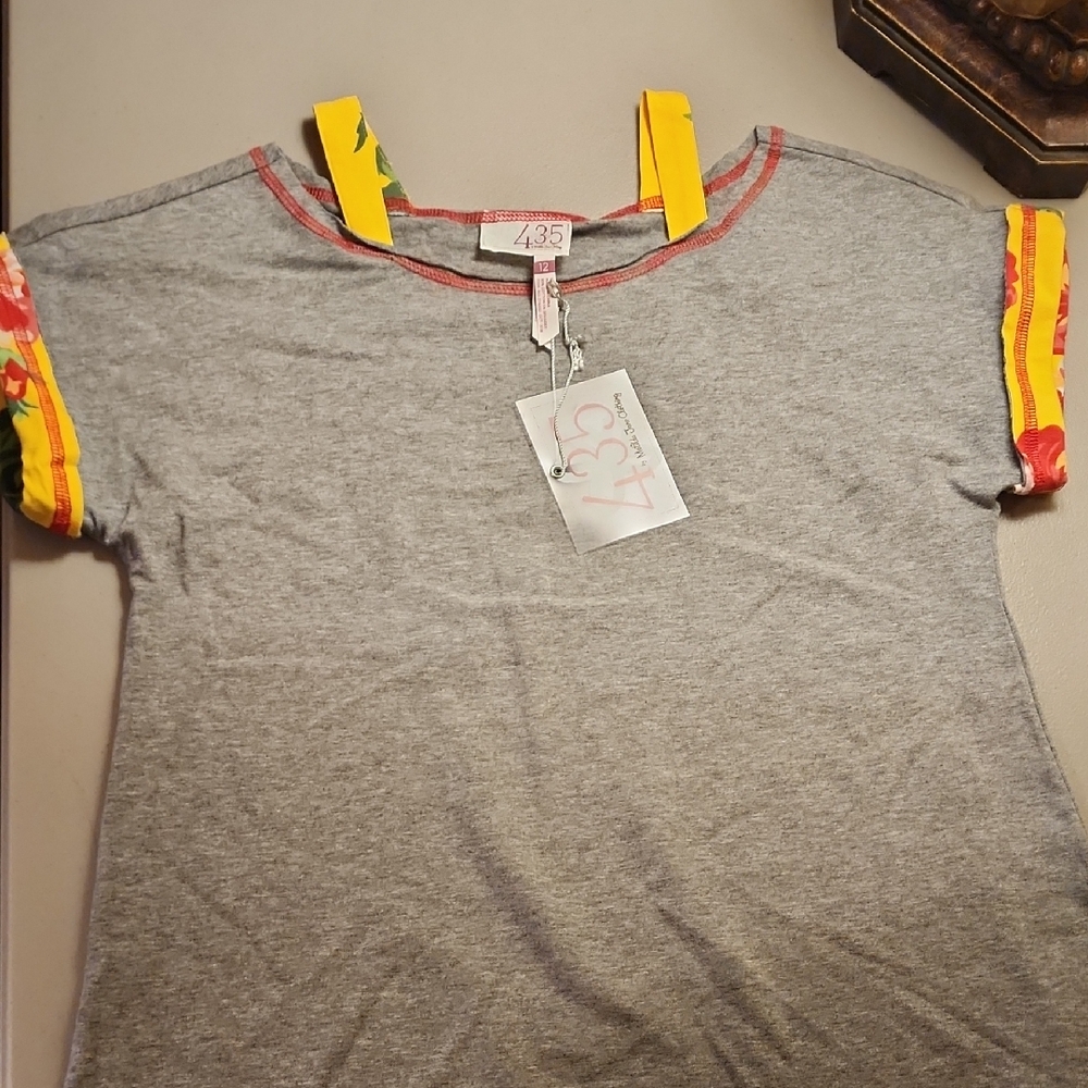 Matilda Jane Gray Dress with Yellow and Red Accents